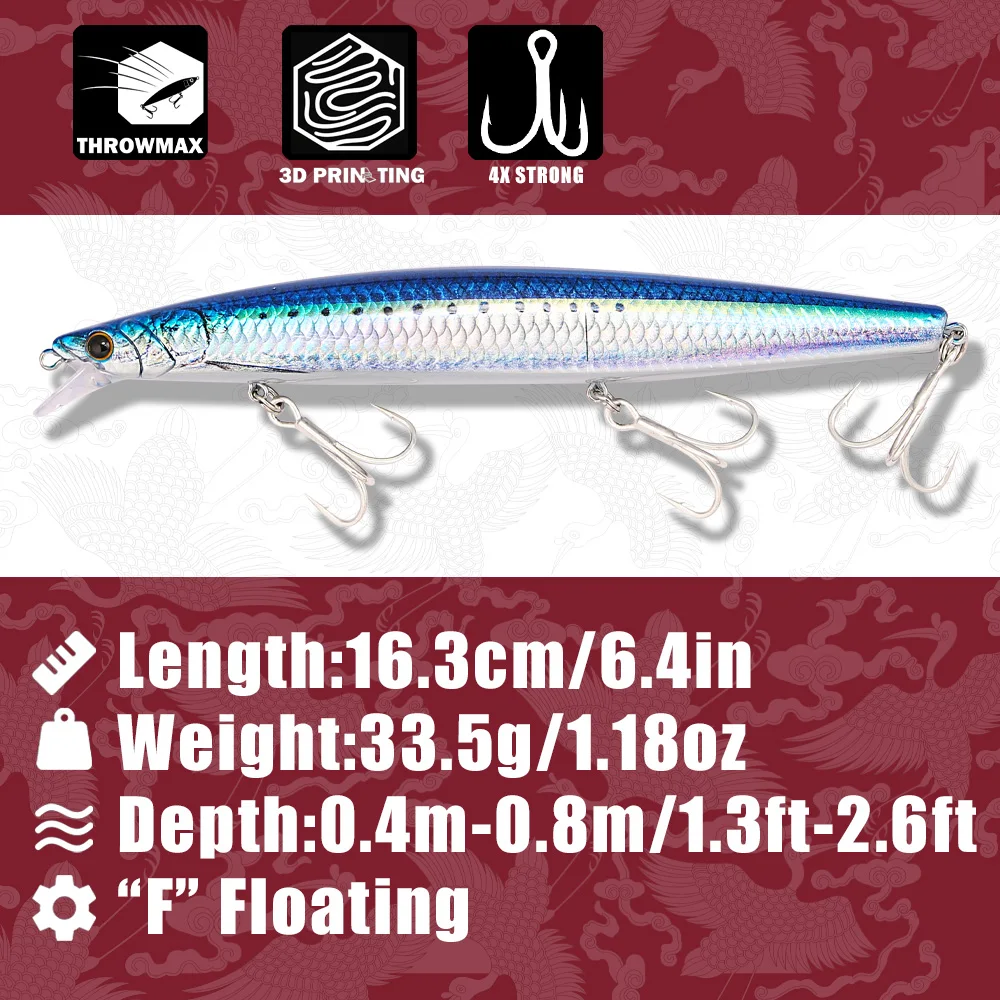 B & U 163mm/33.5g leurre méné  - Fishing Hook Treble avis et prix